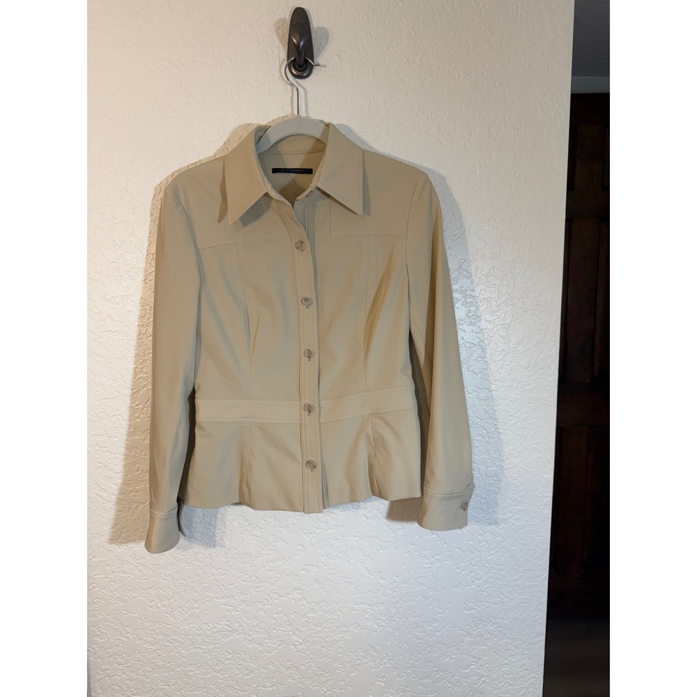 Elie Tahari Button Down Shirt Beige 6 Women Fitted Lycra Stretch Workwear - Picture 6 of 14